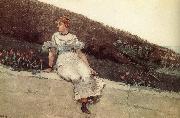 Winslow Homer A woman sitting on a park wall Sweden oil painting reproduction